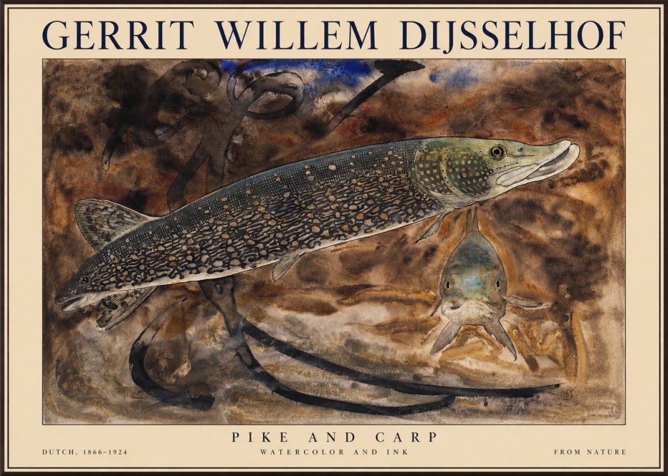 Gerrit Willem Dijsselhof Pike and Carp No1 - Affiche