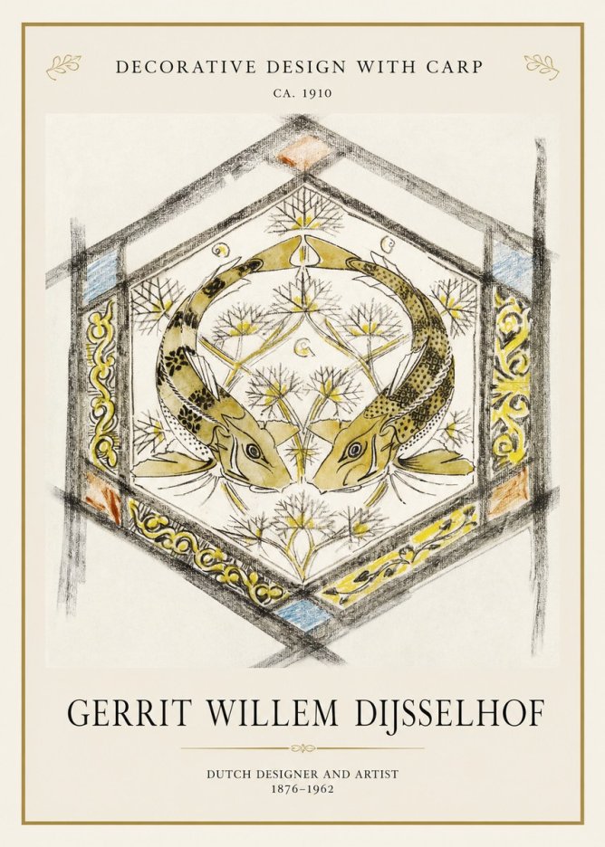 Gerrit Willem Dijsselhof Decorative Design with Carp No1 - Affiche