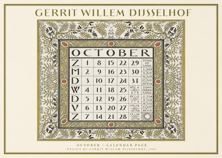 Gerrit Willem Dijsselhof October - Calendar Page No1 - Affiche