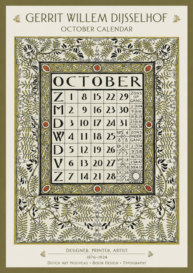 Gerrit Willem Dijsselhof October - Calendar Page No2 - Affiche