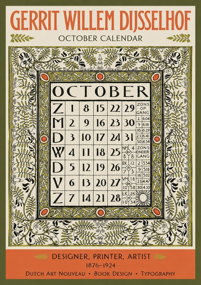 Gerrit Willem Dijsselhof October - Calendar Page No3 - Affiche