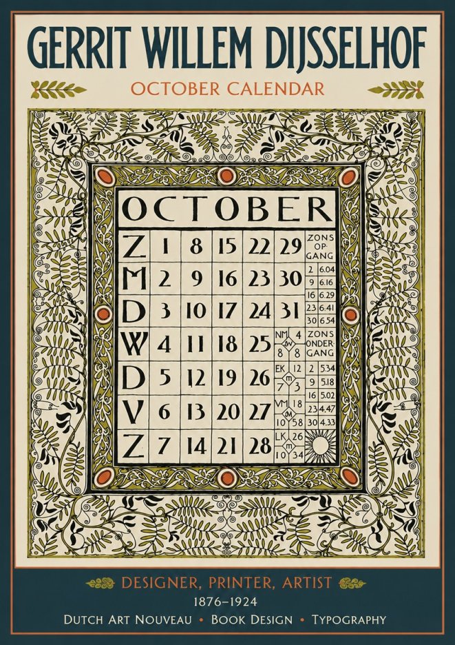 Gerrit Willem Dijsselhof October - Calendar Page No4 - Affiche