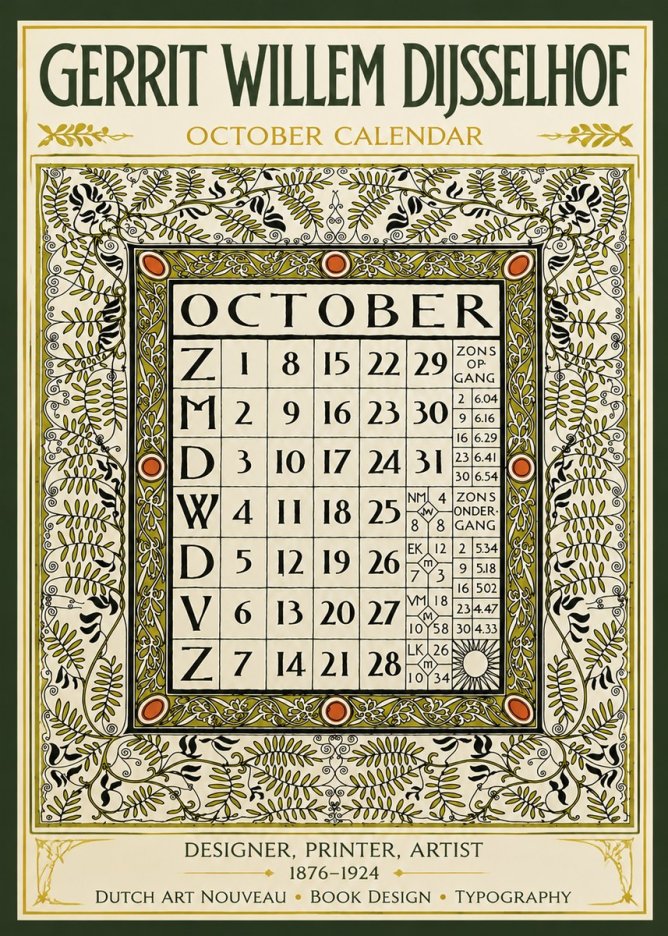 Gerrit Willem Dijsselhof October - Calendar Page No6 - Affiche