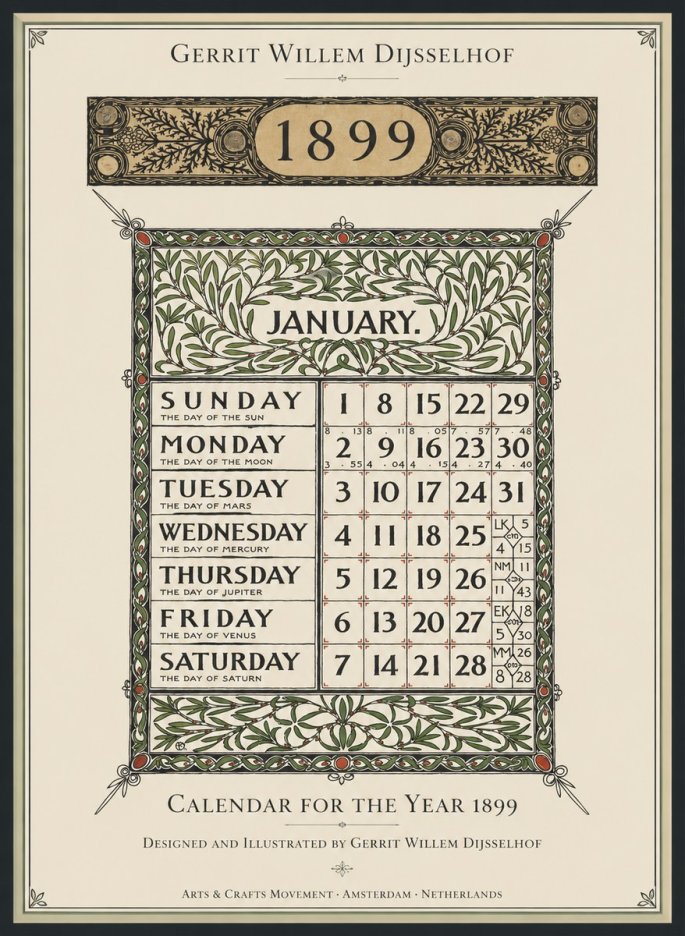 Gerrit Willem Dijsselhof January. Calendar for 1899. No2 - Affiche