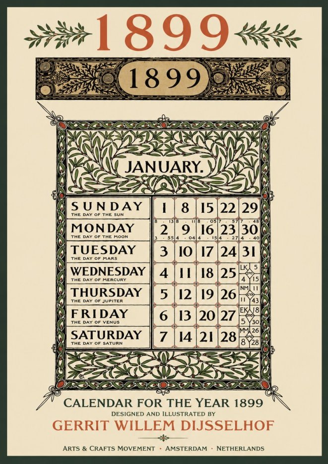 Gerrit Willem Dijsselhof January. Calendar for 1899. No3 - Affiche