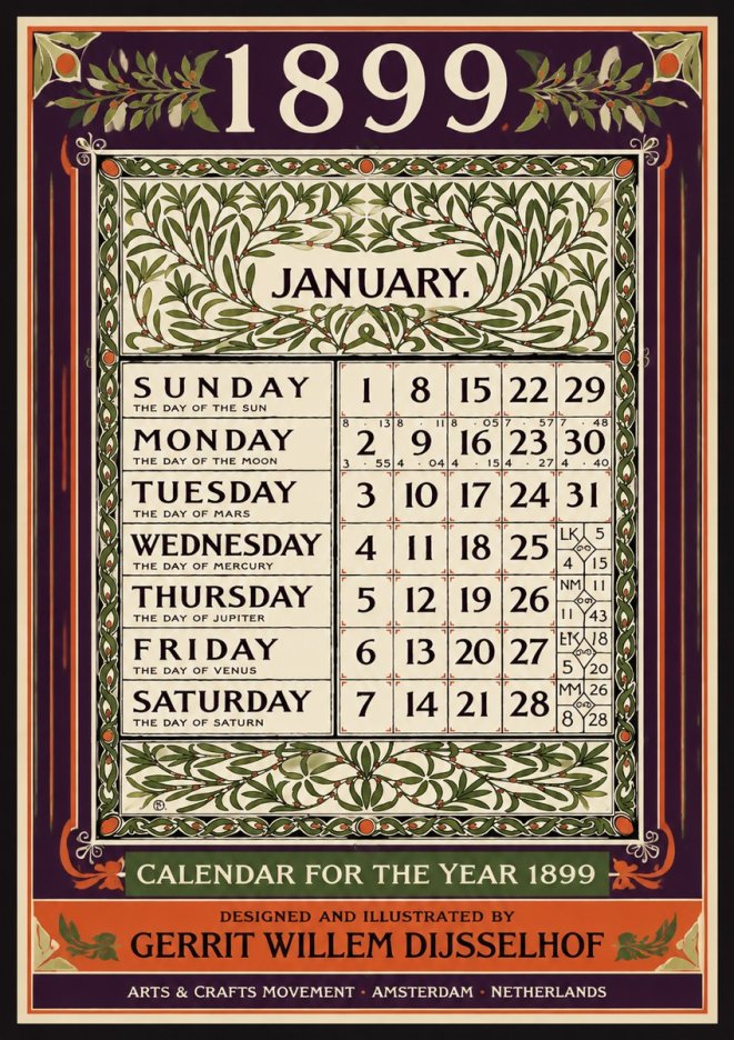 Gerrit Willem Dijsselhof January. Calendar for 1899. No4 - Affiche