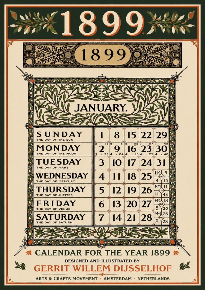 Gerrit Willem Dijsselhof January. Calendar for 1899. No5 - Affiche