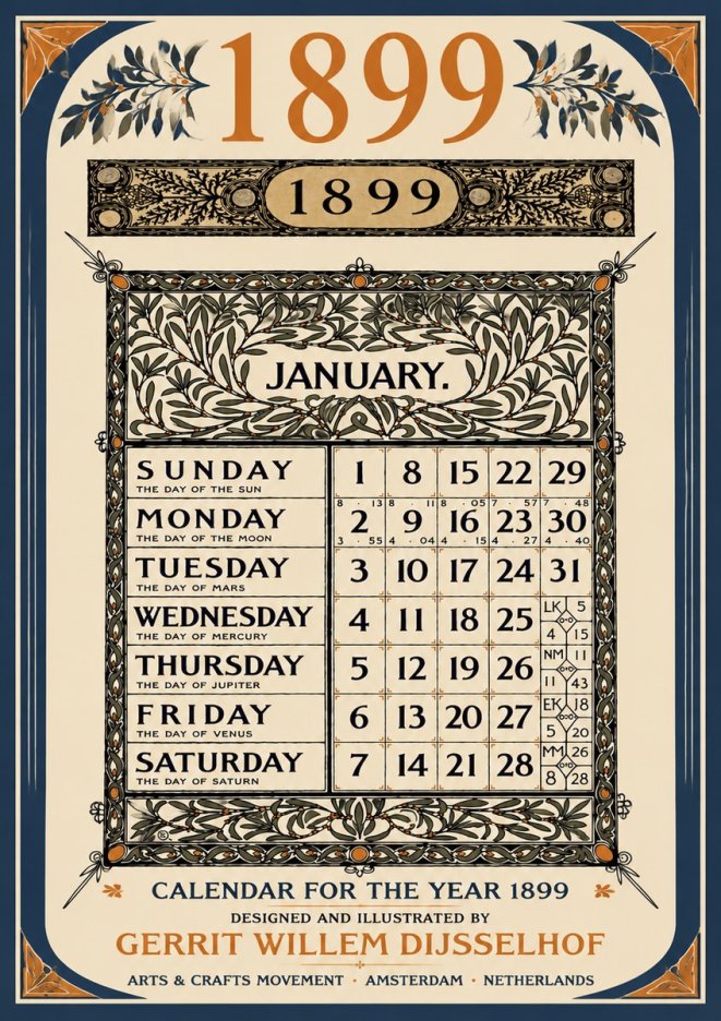 Gerrit Willem Dijsselhof January. Calendar for 1899. No6 - Affiche