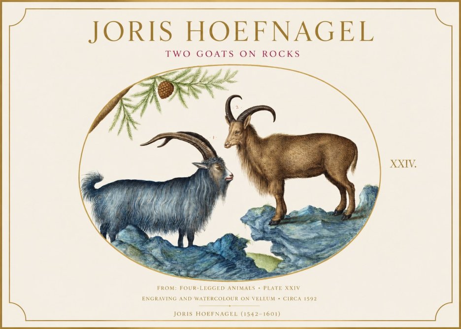 Joris Hoefnagel Two Mountain Goats from the Series Quadrupeds No6 - Affiche