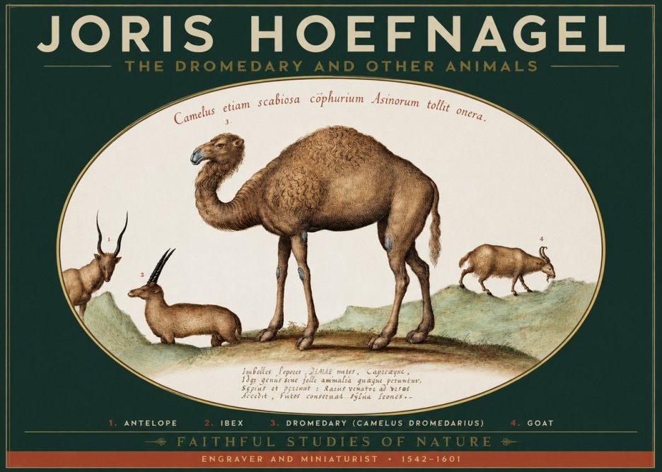 Joris Hoefnagel The Dromedary and Other Animals from Studies of Nature No2 - Affiche
