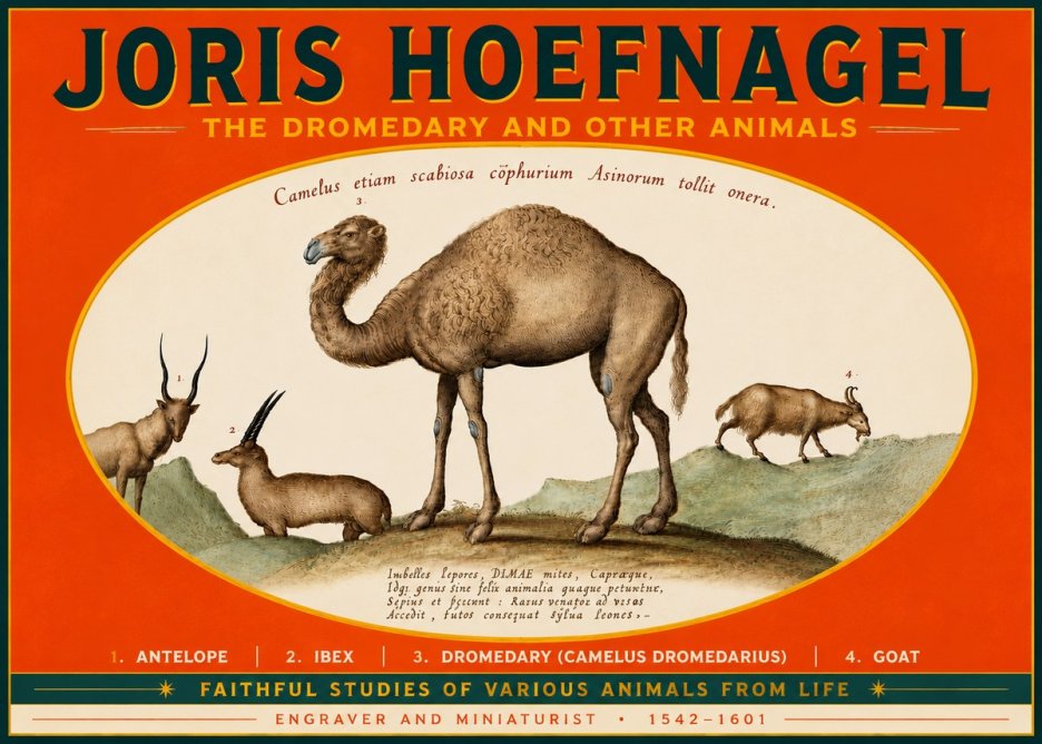 Joris Hoefnagel The Dromedary and Other Animals from Studies of Nature No5 - Affiche