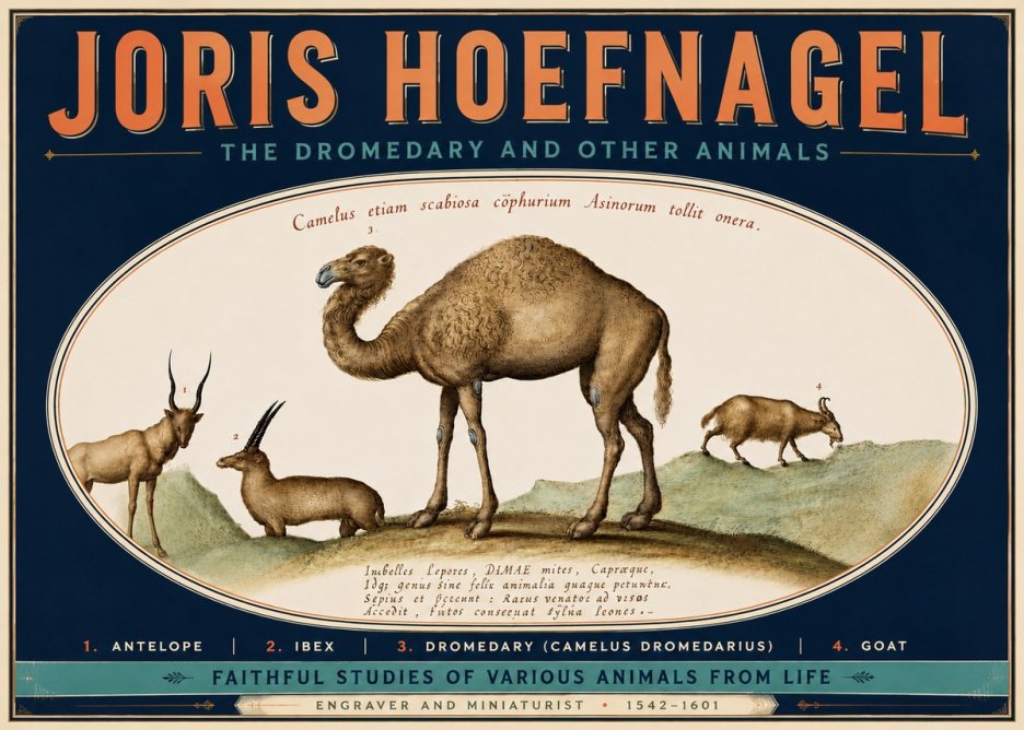 Joris Hoefnagel The Dromedary and Other Animals from Studies of Nature No6 - Affiche