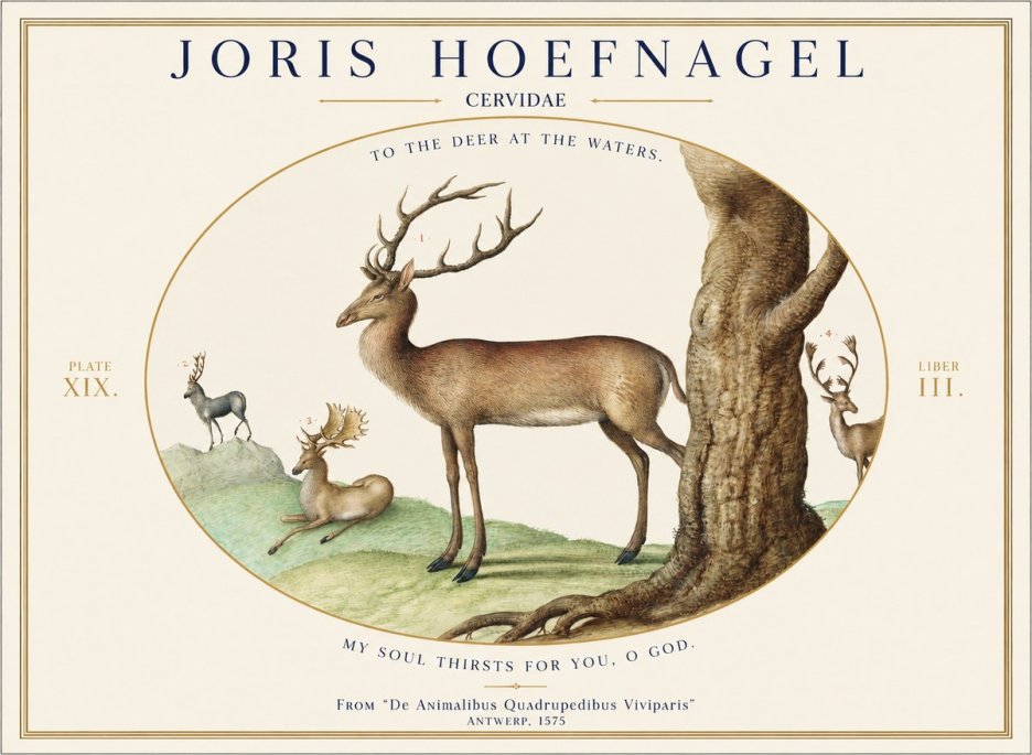 Joris Hoefnagel Deer at the Fountains No2 - Affiche