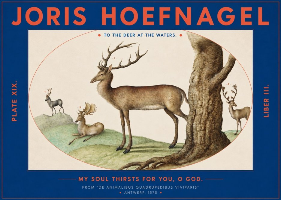 Joris Hoefnagel Deer at the Fountains No3 - Affiche
