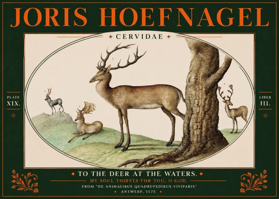 Joris Hoefnagel Deer at the Fountains No5 - Affiche