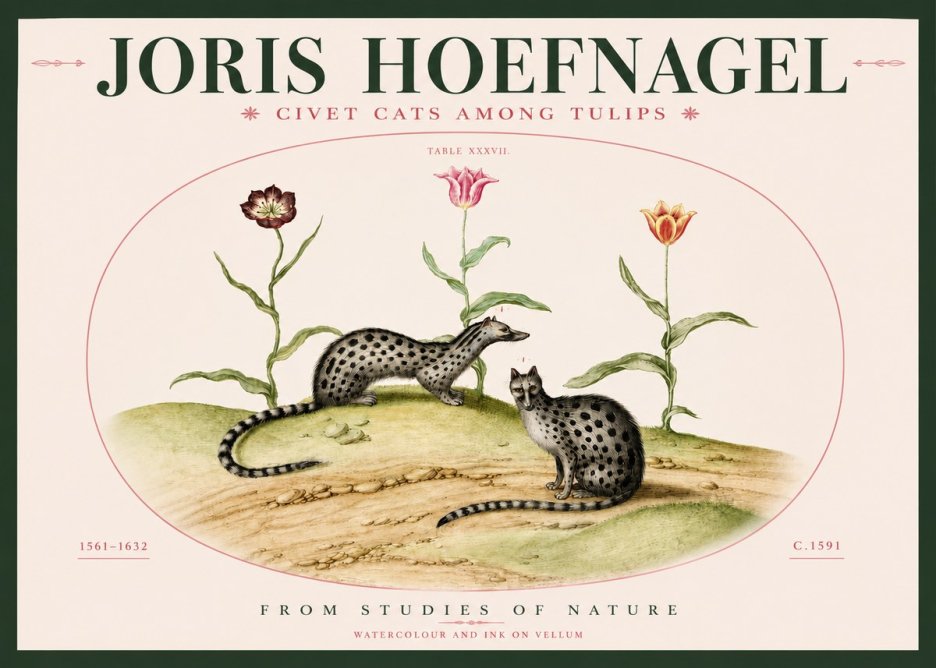 Joris Hoefnagel Civet Cats Among Tulips No3 - Affiche
