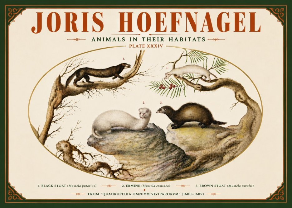 Joris Hoefnagel Animals in Their Habitats Plate Xxxiv No5 - Affiche