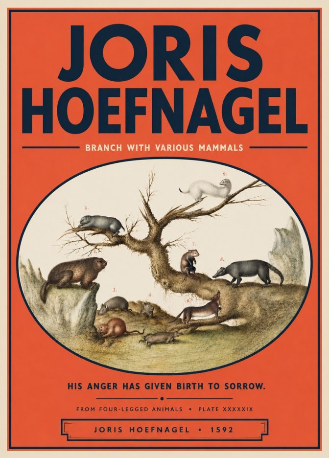 Joris Hoefnagel Branch with Various Mammals No5 - Affiche