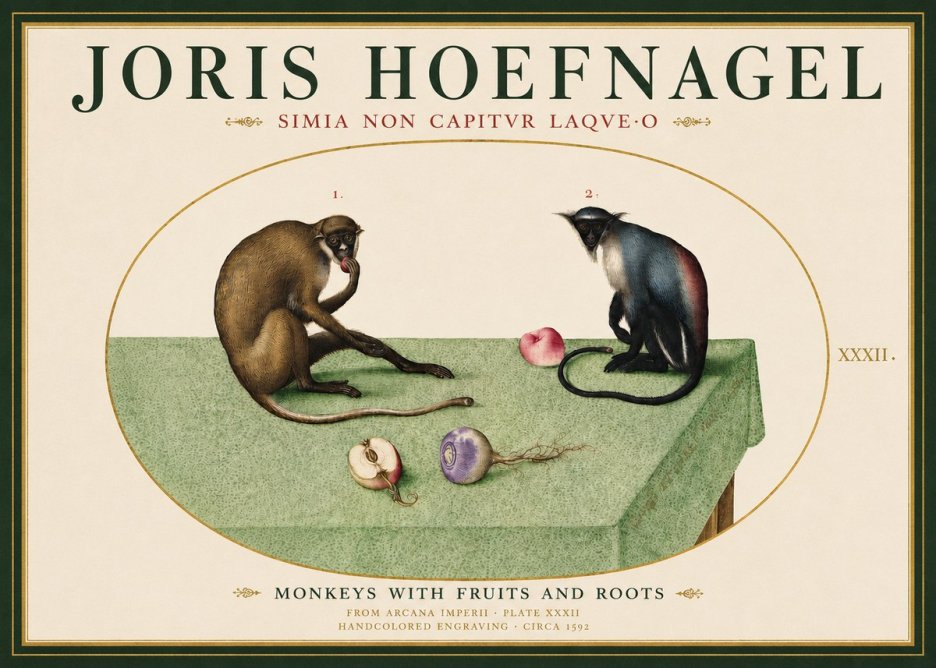 Joris Hoefnagel Monkeys with Fruits and Roots No3 - Affiche