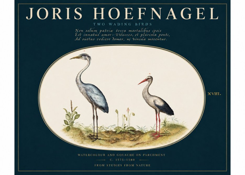 Joris Hoefnagel Study of Two Cranes No4 - Affiche