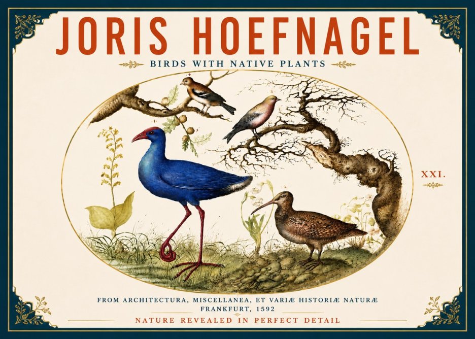 Joris Hoefnagel Birds with Native Plants No6 - Affiche
