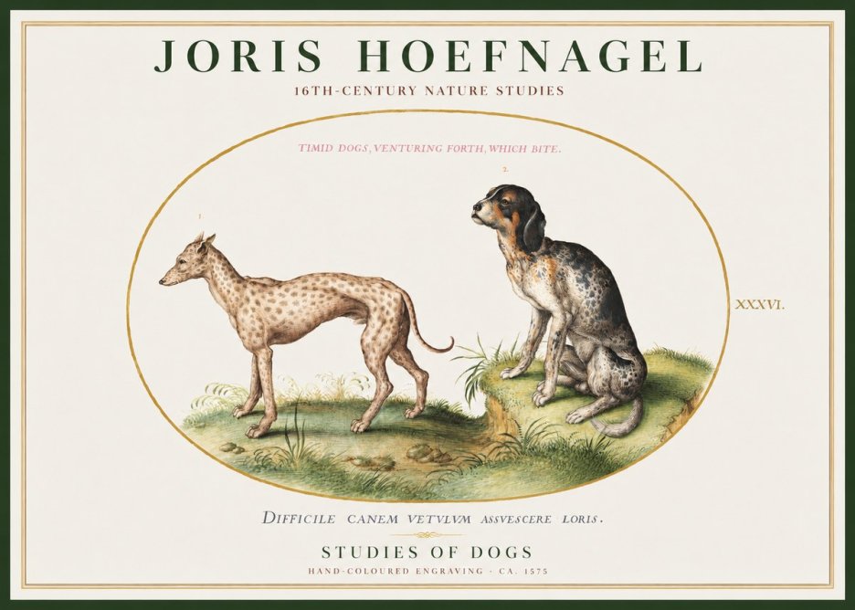 Joris Hoefnagel Studies of Dogs No1 - Affiche
