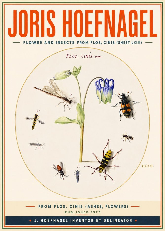 Joris Hoefnagel Insects and a Flower Study No4 - Affiche