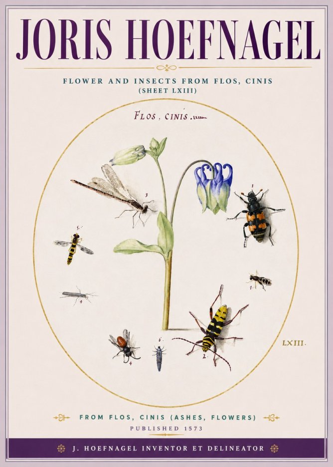 Joris Hoefnagel Insects and a Flower Study No5 - Affiche