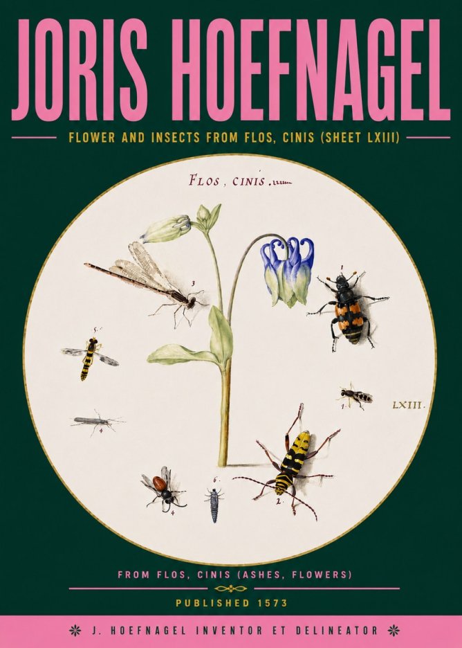 Joris Hoefnagel Insects and a Flower Study No6 - Affiche