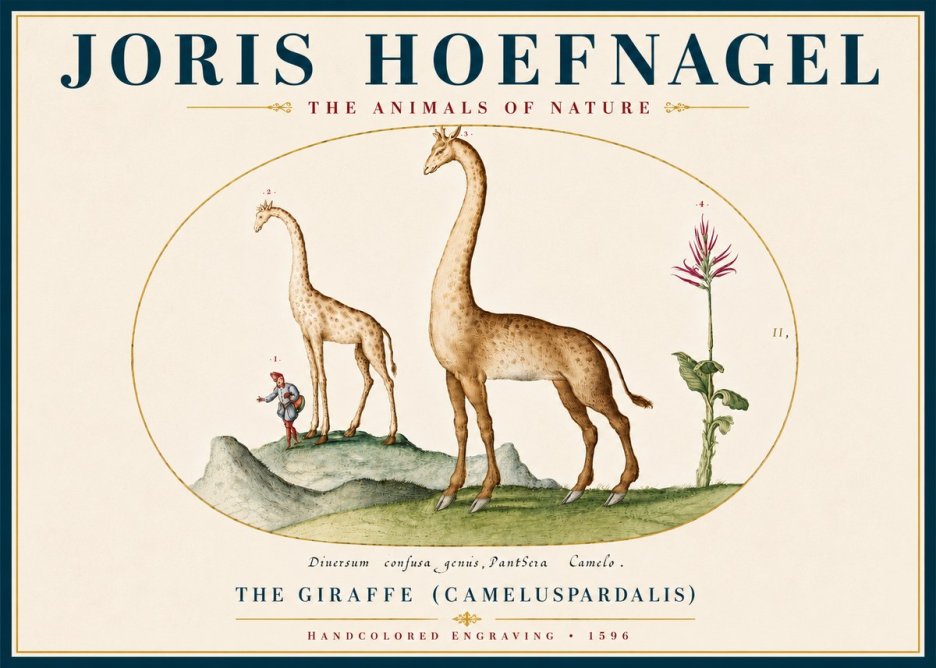 Joris Hoefnagel The Giraffe (Cameluspardalis) No5 - Affiche