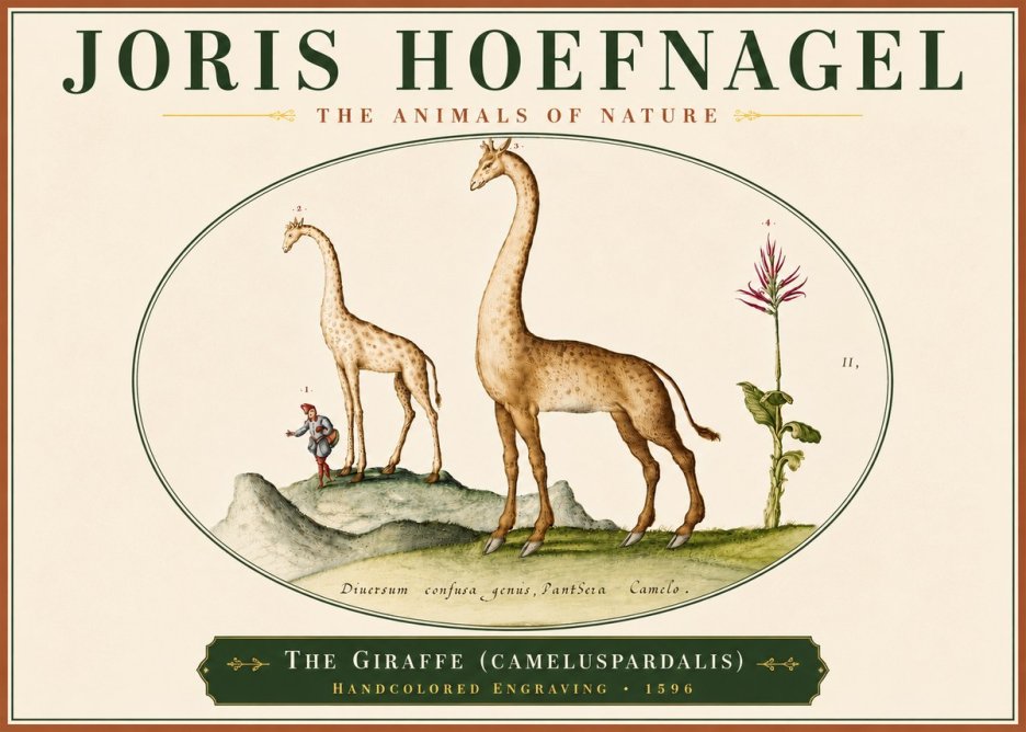 Joris Hoefnagel The Giraffe (Cameluspardalis) No6 - Affiche