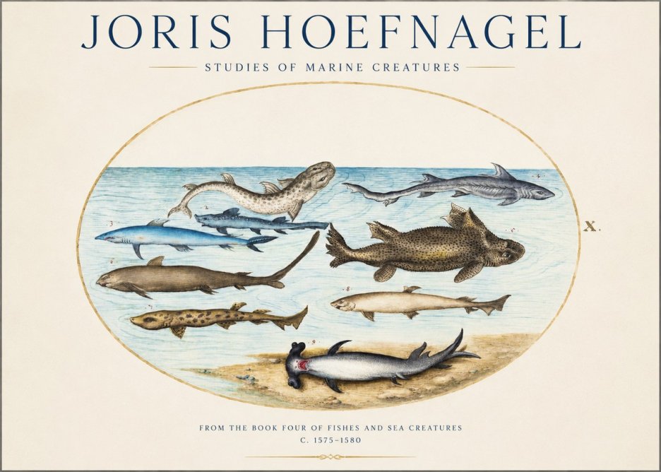 Joris Hoefnagel Studies of Marine Creatures No1 - Affiche