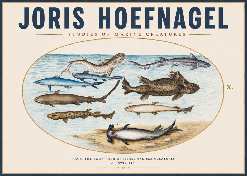 Joris Hoefnagel Studies of Marine Creatures No3 - Affiche