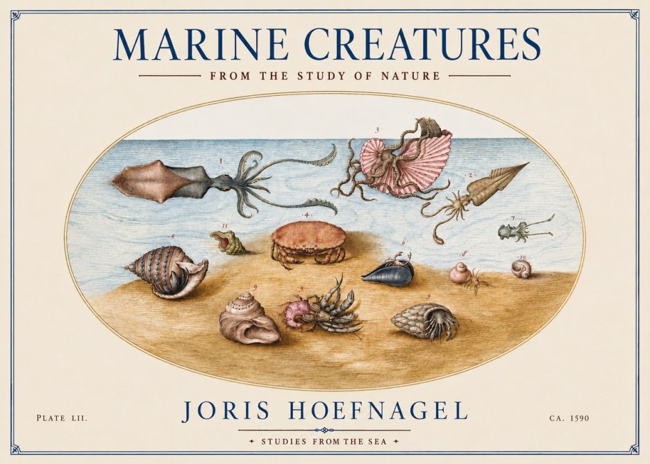 Joris Hoefnagel Marine Creatures - Plate Lii No4 - Affiche