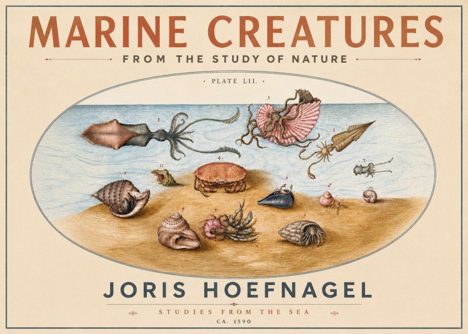 Joris Hoefnagel Marine Creatures - Plate Lii No5 - Affiche