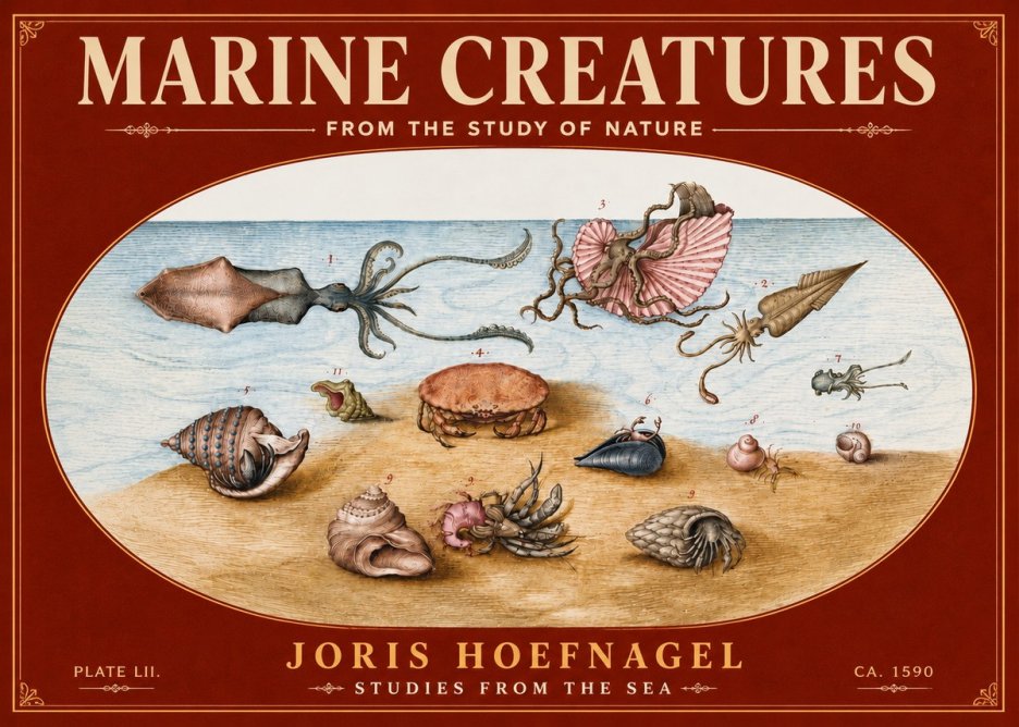 Joris Hoefnagel Marine Creatures - Plate Lii No6 - Affiche