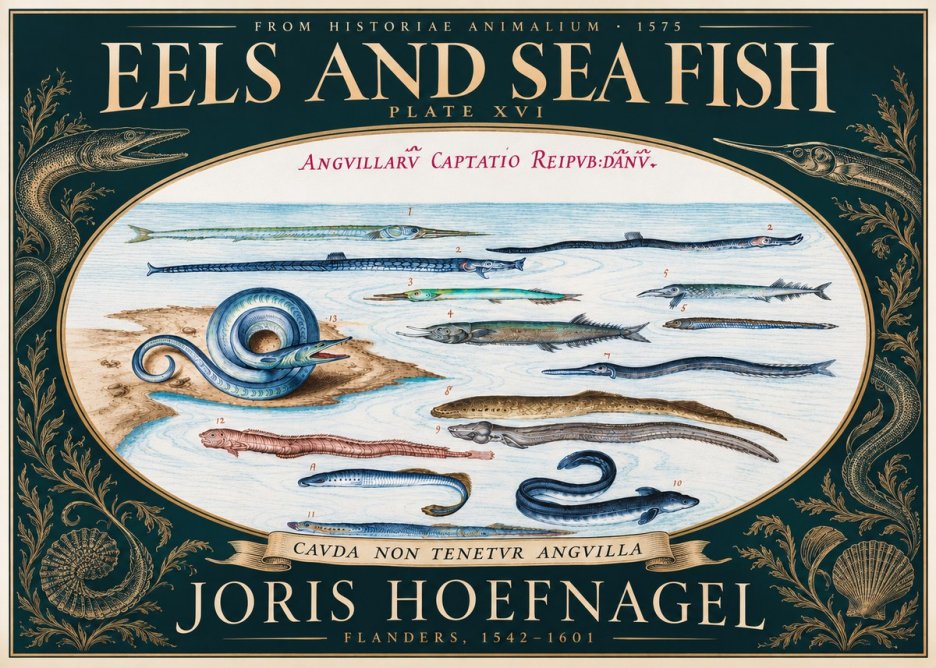 Joris Hoefnagel Eels and Sea Fish No5 - Affiche