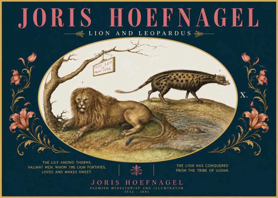 Joris Hoefnagel Lion and Spotted Hyena No5 - Affiche