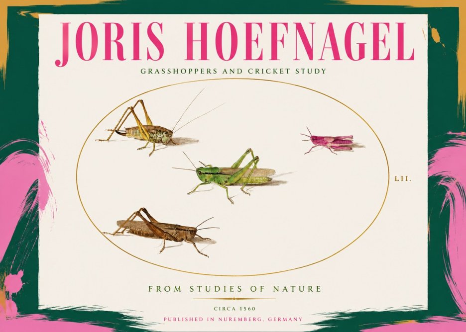 Joris Hoefnagel Three Grasshoppers and a Locust No3 - Affiche