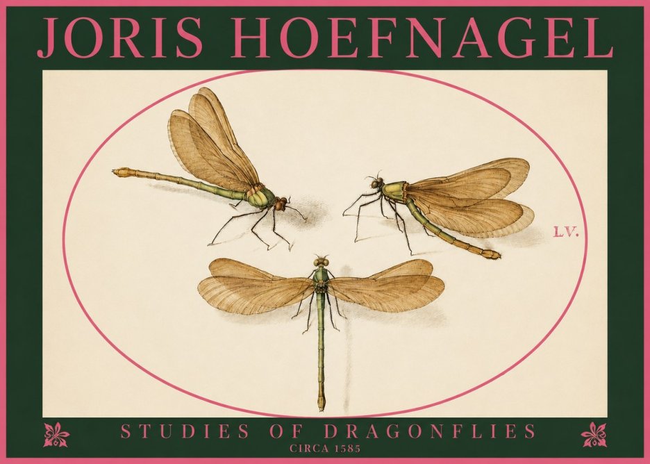 Joris Hoefnagel Studies of Dragonflies No2 - Affiche