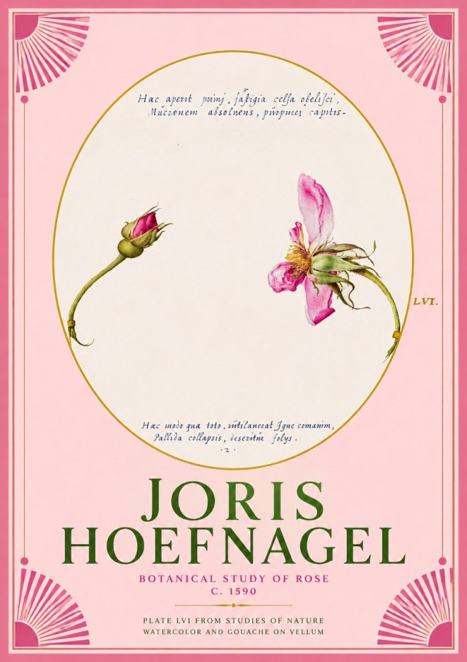 Joris Hoefnagel Botanical Study of Rose No2 - Affiche