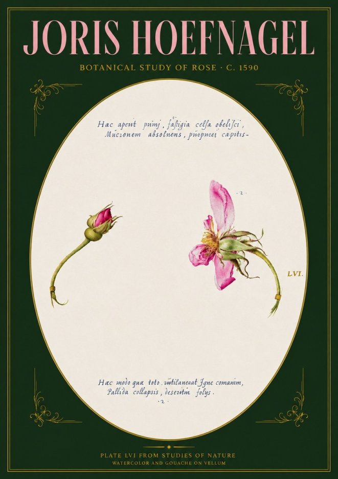 Joris Hoefnagel Botanical Study of Rose No3 - Affiche
