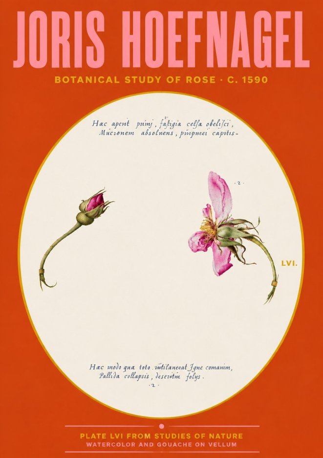 Joris Hoefnagel Botanical Study of Rose No4 - Affiche