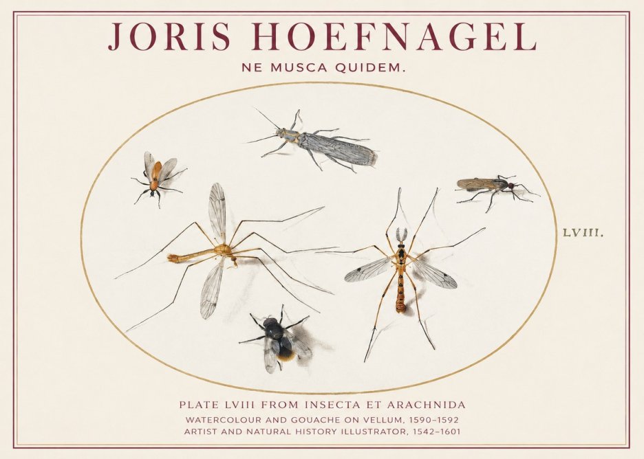 Joris Hoefnagel Plate Lviii from Insecta Et Arachnida No1 - Affiche
