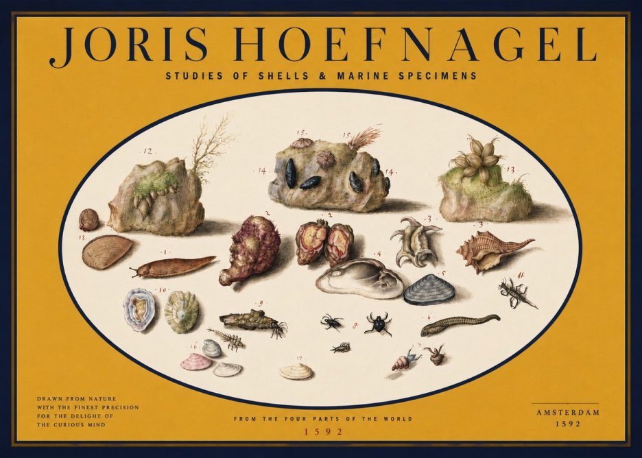 Joris Hoefnagel Studies of Shells & Marine Specimens No2 - Affiche