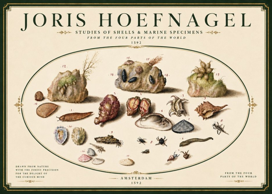 Joris Hoefnagel Studies of Shells & Marine Specimens No6 - Affiche