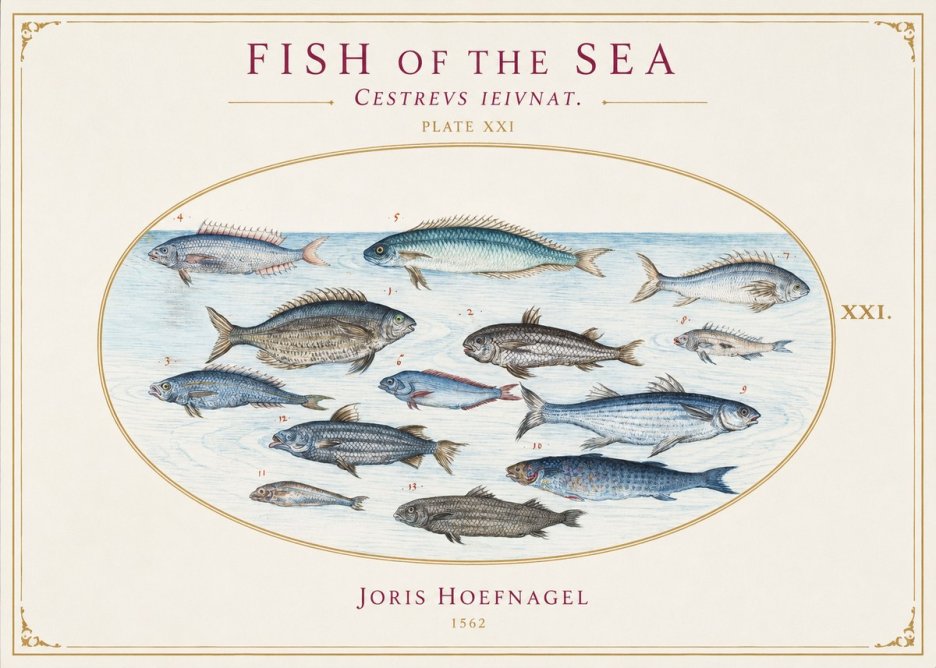 Joris Hoefnagel Fish of the Sea - Cestrevs Ieivnat. Plate Xxi No1 - Affiche