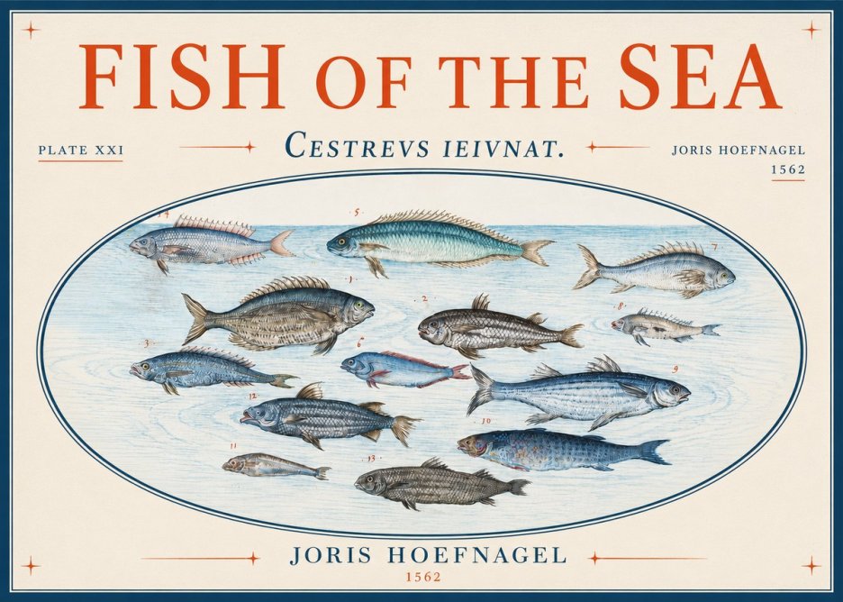 Joris Hoefnagel Fish of the Sea - Cestrevs Ieivnat. Plate Xxi No3 - Affiche