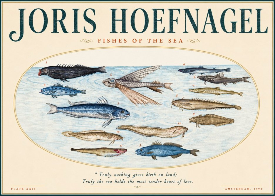 Joris Hoefnagel Fishes of the Sea I No4 - Affiche