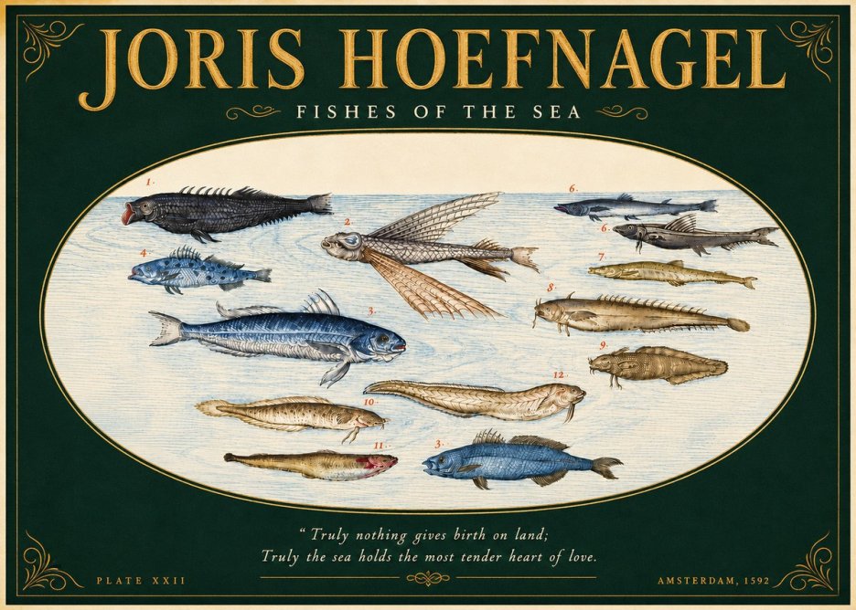 Joris Hoefnagel Fishes of the Sea I No5 - Affiche